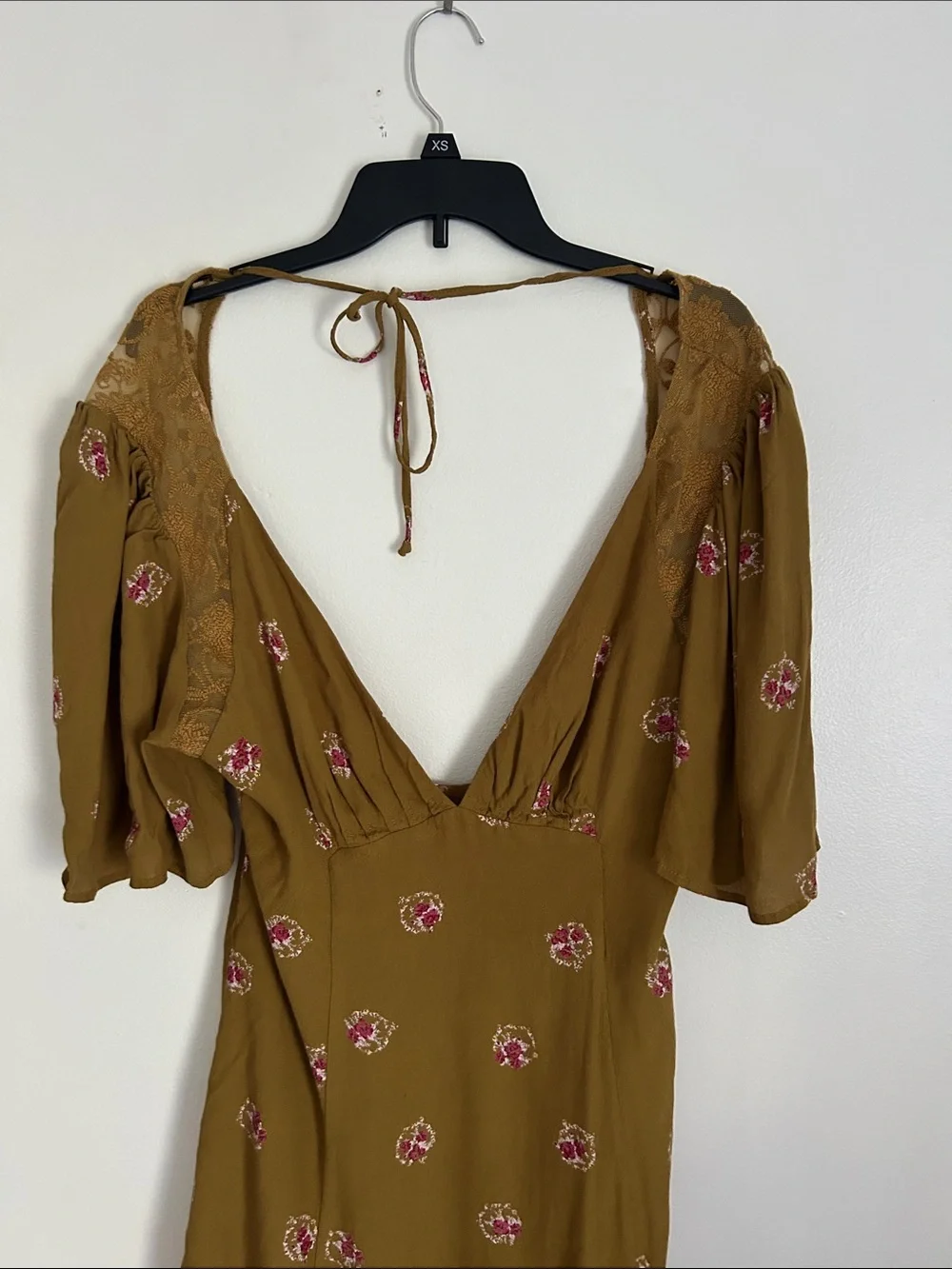 Free People Brown Comb Floral Deep V Mini Dress